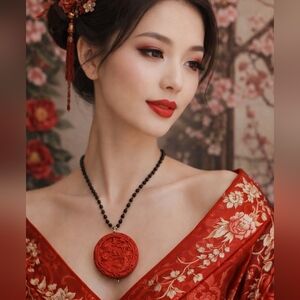Cinnabar Red Chinese Necklace